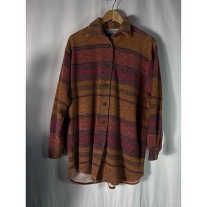 VTG STYLE NEW YORK‎ Striped Textured Oversized Button Up Shirt Women's Size S